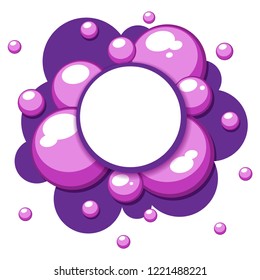 Abstract cheerful purple pattern with bubbles from soap or chewing gum. Template with a place for an inscription, three-dimensional, 3d. Isolated white background. EPS10 vector illustration.