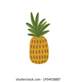 Abstract cheerful textural pineapple vector illustration in flat style, tropical fruit isolated on white background, hand-drawn 