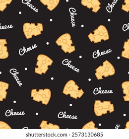 Abstract Cheese Fiesta Diary Bites Pattern Art. Perfect for adding a touch of whimsy to kitchen textiles, children's clothing, ideal for those who love a cute, culinary-inspired pattern.