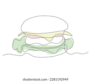 abstract Cheeseburger, Hamburger Continuous One Line Drawing