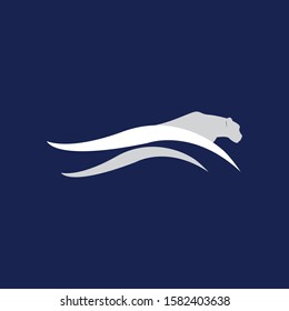 abstract cheetah Fast Run silhouette, labels template modern design element. Isolated on dark blue background