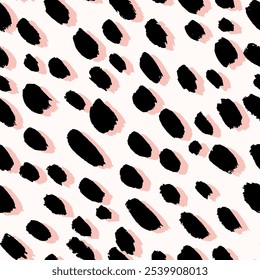 Abstract cheetah print. Exotic wild animal skin seamless pattern. Black and pink silhouette on white background. Vector stock illustration.