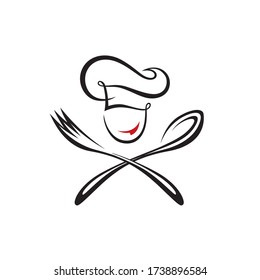 diseño abstracto del chef con cuchara y tenedor aislados de fondo blanco