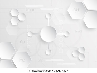 Abstract chemical background in grey and white tone in concept of paper cut and flat design.