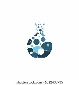 Abstract chemical flask. The image of the bulb contains blue circles of various sizes