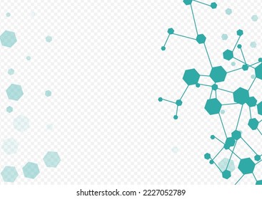 Abstract Chemical Structure Vector Transparent Background. Molecular Futuristic Backdrop. Microbiology Medical Scientific Illustration. Science Pattern.