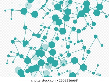 Abstract Chemical Structure Vector Transparent Background. Atom Science Design. Microbiology Hexagon Modern Wallpaper. Technology Poster.