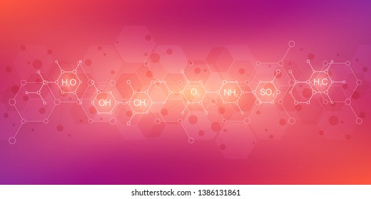Abstract chemistry background with chemical formulas and molecular structures. Science and innovation technology concept