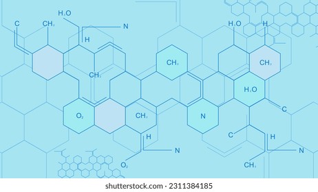 Química abstracta y fórmulas químicas. Diseño de antecedentes de ciencia e innovación médica. Ilustración vectorial.