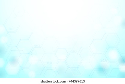 Abstract Chemistry science formula concept on soft blue background