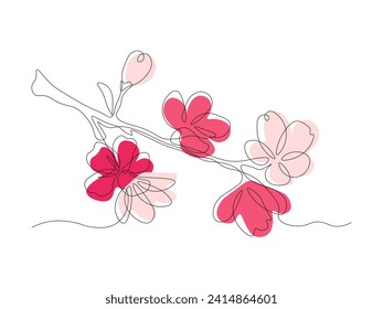 Abstract cherry blossom tree branch ,continuous single line art hand drawing sketch