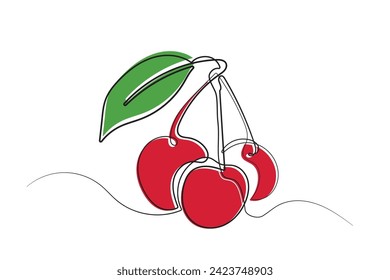 abstract cherry fruit line art.one line drawing of cherry fruit