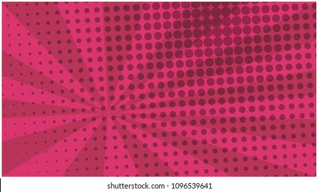 Abstract cherry striped retro comic background with dotted halftone pattern. Pop art pink background with stripes and dots for comics book, advertising design, poster, print