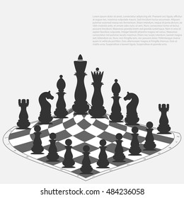 Abstract chess board and chess pieces. Vector illustration