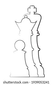 Abstract chess figures of the king, queen, and pawn line art design, sport themed illustration.