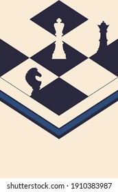 Abstract chess pieces design, sport themed illustration.