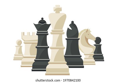 Abstract chess pieces design, sport themed illustration.
