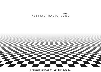 Abstract chess tile floor background with perspective. Black and white square infinity futuristic cover. Monochrome geometric surface