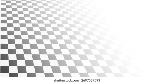 Abstrakter Schachfliesen-Hintergrund mit Perspektive. Schwarz-weißes quadratisches unendliches futuristisches Cover. Monochrome geometrische Oberfläche