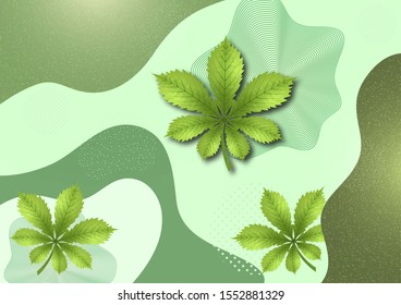 Abstract chestnut leaves background with wave, dots and lines. Good for cover, invitation, banner, poster, brochure, postcard, flyer and others. Vector illustration.