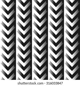 Abstract chevron: bend arrows on white and black backdrop. 