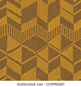 Abstract chevron seamless pattern. Mosaic patchwork style background. Geometric design with triangles and rectangles. Beads ornament, ethnic african mosaic motifs.