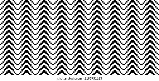 Abstract chevron striped pattern seamless texture Black and white Monochrome background Geometric Illustration Pixel art style