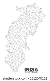 Abstract Chhattisgarh State map isolated on a white background. Triangular mesh model in black color of Chhattisgarh State map. Polygonal geographic scheme designed for political illustrations.
