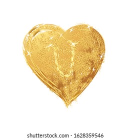 Abstract chic heart shape isolated on white background. Valentine's day symbol, love sign, icon, logo,  romantic pop art. Sketch. Valentine's heart with gold texture. Vector
