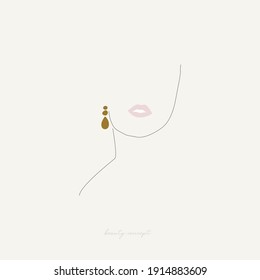 abstract  chic trendy minimal line art abstract woman face drawing with earrings detail beauty concept