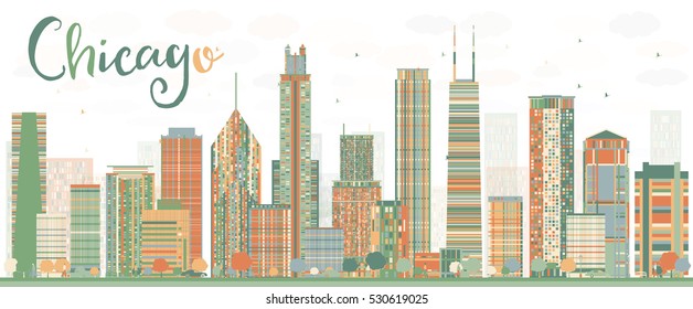 Abstract Chicago Skyline with Color Buildings. Vector Illustration. Business Travel and Tourism Concept with Modern Architecture. Image for Presentation Banner Placard and Web Site.