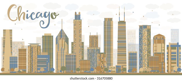 Abstract Chicago skyline with color skyscrapers. Vector illustration. Business travel and tourism concept with modern building. Image for presentation, banner, placard and web site