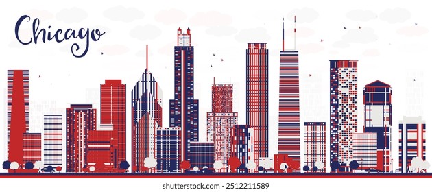 Resumo O horizonte da cidade de Chicago USA com arranha-céus coloridos. Ilustração vetorial. Paisagem urbana com marcos.