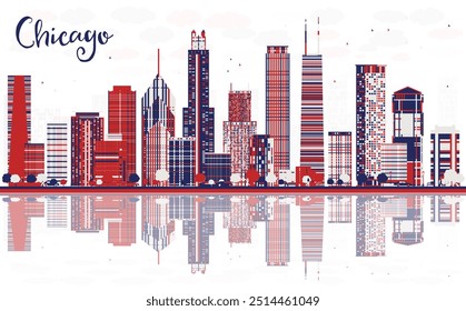 Resumo O horizonte da cidade de Chicago USA com arranha-céus coloridos e reflexões. Ilustração vetorial. Paisagem urbana com marcos.