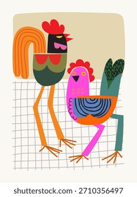 Abstrato pássaro frango geométrico, rabiscar e formas, decorativo mão desenhado ilustração vetor. Design artístico para cartão, cartaz, capa, arte de parede e impressão.
