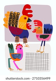 Abstrato pássaro frango geométrico, rabiscar e formas, decorativo mão desenhado ilustração vetor. Design artístico para cartão, cartaz, capa, arte de parede e impressão.