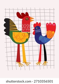 Abstrato pássaro frango geométrico, rabiscar e formas, decorativo mão desenhado ilustração vetor. Design artístico para cartão, cartaz, capa, arte de parede e impressão.