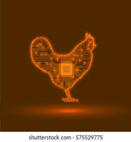 Abstract chicken. Chicken in an electronic circuit. Vector illustration.