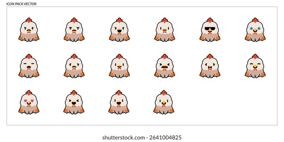 Abstract Chicken Head Emojis with Various Facial Expressions and Emotions
