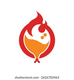 Abstract Chicken Leg and Flame Logo for Fried Chicken