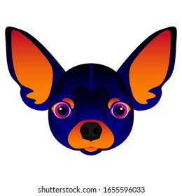 Abstract chihuahua dog head isolated on white. Graphic cartoon chihuahua dog portrait painted in imaginary colors for design card, invitation, banner, book, scrapbook, t-shirt, poster etc.