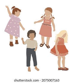 Resumen del vector del conjunto de siluetas secundarias, conjunto de retratos para niños, ilustración vectorial de la colección infantil