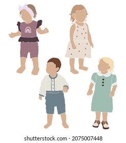 Resumen del vector del conjunto de siluetas secundarias, conjunto de retratos para niños, ilustración vectorial de la colección infantil
