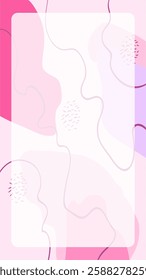 Abstract childish pink story background with wavy lines and shapes. Modern geometric Memphis texture. Stock vector illustration in minimalist simple doodle style. Stock vector illustration.