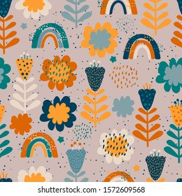 Abstract childish seamless pattern in scandinavian style. Vector background. Childish texture for fabric, textile, apparel, surface decoration and more