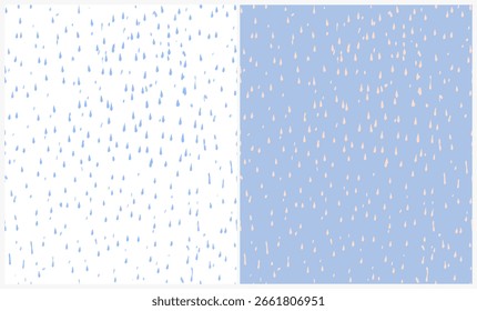 Padrões de vetor geométricos abstratos infantis. Desenhar a mão gotas isoladas em um fundo azul pastel e branco. Impressão Vetorial Repetida Geométrica Irregular. Abstrato Pingos De Chuva Impressão Sem Fim. RGB