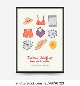 Abstract childlike summer vibe posters template. Modern trendy minimal style. Hand drawn Rounded design for wallpaper, wall decor, print, postcard, cover, template, banner. 
