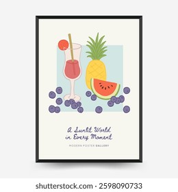 Abstract childlike summer vibe posters template. Modern trendy minimal style. Hand drawn Rounded design for wallpaper, wall decor, print, postcard, cover, template, banner. 