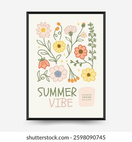 Abstract childlike summer vibe posters template. Modern trendy minimal style. Hand drawn Rounded design for wallpaper, wall decor, print, postcard, cover, template, banner. 