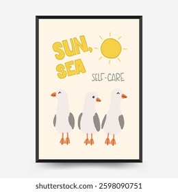 Abstract childlike summer vibe posters template. Modern trendy minimal style. Hand drawn Rounded design for wallpaper, wall decor, print, postcard, cover, template, banner. 